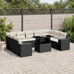 vidaXL Set canapele de grădină cu perne, 10 piese, negru, poliratan