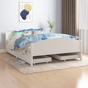 Cadru de pat cu 2 sertare, alb, 160x200 cm, lemn masiv de pin Alb, 160 x 200 cm, 2 Sertare