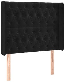 Pat cu arcuri, saltea si LED, negru, 90x190 cm, catifea Negru, 90 x 190 cm, Design cu nasturi