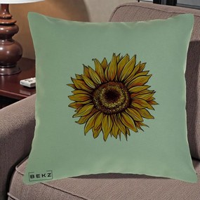 Perna Decorativa Floarea Soarelui Vibranta, 40x40 cm, Verde, Husa Detasabila, Perna Inclusa, BEKZ®