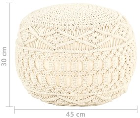 Taburet puf macrame lucrat manual, 45 x 30 cm, bumbac Alb, Model 1