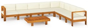 3057943 vidaXL Set mobilier grădină perne alb crem, 9 piese, lemn masiv acacia