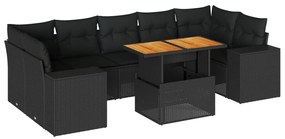 3327345 vidaXL Set mobilier de grădină cu perne, 8 piese, negru, poliratan