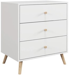 HOMCOM Comodă 3 sertare Design scandinav Mobilier de Depozitare Camera MDF Alb mânere picioare conice Lemn Masiv de pin | Aosom Romania