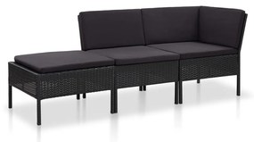 48961 vidaXL Set mobilier de grădină cu perne, 3 piese, negru, poliratan