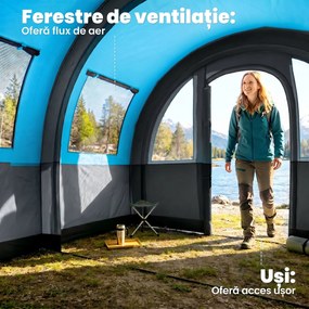 Outsunny Cort de Camping Impermeabil, Cort cu 5 Locuri, Zonă Separată de Dormit și Living, 480x260x200 cm, Gri și Albastru | Aosom Romania