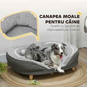 PawHut Canapea pentru Câini cu Pernă, Hușă Detașabilă, Bază Înălțată și Picioare Antiderapante, 90x78x25 cm, Gri | Aosom Romania