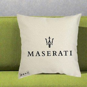 Perna Personalizata cu emblema Maserati, 40x40 cm, Ecru, Husa Detasabila, Perna Inclusa, BEKZ®
