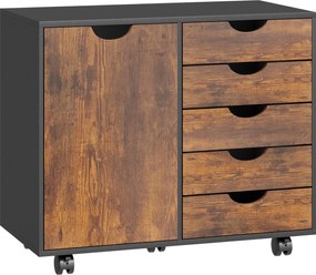 HOMCOM Mobilier de depozitare pentru birou 5 sertare 1 ușă poliță reglabilă, suport imprimantă pe roți, 78x40x66,5 cm, maro | Aosom Romania
