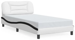 3213919 vidaXL Cadru de pat cu lumini LED alb/negru 100x200 cm piele ecologică
