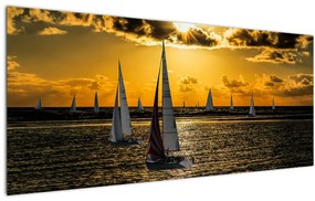 Tablou cu iaht în apus de soare (120x50 cm)