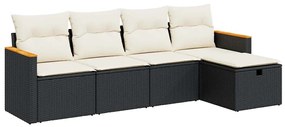 3325899 vidaXL Set mobilier de grădină cu perne, 5 piese, negru, poliratan