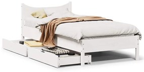 vidaXL Cadru de pat cu sertare, alb, 75x190 cm, lemn masiv de pin