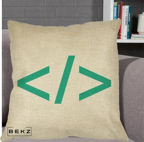 Perna Personalizata Cod HTML Turcoaz, 40x40 cm, Crem, Husa Detasabila, Perna Inclusa, BEKZ®