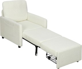 HOMCOM Fotoliu convertibil 1 loc, fotoliu-pat cu depozitare ascunsă, șezut larg și căptușit, 72 x 85,5 x 91 cm, crem | Aosom Romania