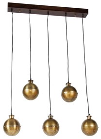 Lampă suspendată industrială bronz cu lemn 5 lumini - Haicha