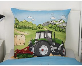 Lenjerie de pat din flanelă pentru copii Herding Tractor, 135 x 200 cm, 80 x 80 cm