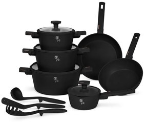 Set oale si tigai cu capace, 15 piese Monaco Berlinger Haus BH 8246, antiaderente, titan, negru