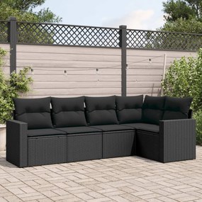 3251262 vidaXL Set mobilier de grădină cu perne, 5 piese, negru, poliratan