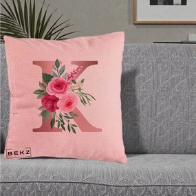 Cadou Personalizat - Perna Personalizata Monograma Rose Gold Litera K, 40x40 cm, Roz, Husa Detasabila, Perna Inclusa, BEKZ®