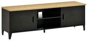 HOMCOM Mobilier TV Banc TV pentru televizoare de 55'' cu 2 Dulapuri Picioare Reglabile Cadru metalic negru Tablou din lemn natural 150 x 40 x 50 cm | Aosom Romania