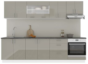Set Bucatarie Karo V22, Gri Lucios/Alb, MDF, Blat Thermo 28 mm, L 280 cm