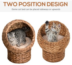 PawHut Patut pentru pisici cu inaltime din zambila de apa si fier cu perna detasabila si lavabila, 50x42x60 cm, maro | Aosom Romania