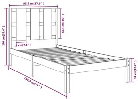 Cadru de pat Single 3FT, 90x190 cm, lemn masiv Maro, 90 x 190 cm