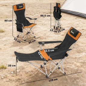 Outsunny Set de 2 Scaune de Camping Pliabile cu Suport pentru Picioare Detașabil, 82x100x88 cm, Negru | Aosom Romania