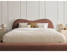 Pat matrimonial portocaliu tapițat cu spațiu de depozitare cu somieră 180x200 cm Orlane – Bobochic Paris