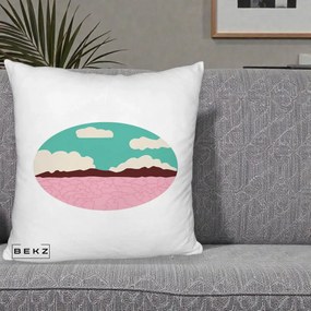 Perna Decorativa Peisaj Desert Oval Pastel, 40x40 cm, Alb Pufos, Husa Detasabila, Perna Inclusa, BEKZ®