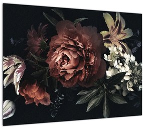 Tablou pe sticlă - Flori întunecate (70x50 cm)