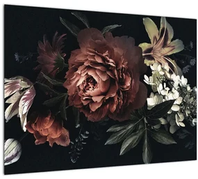 Tablou pe sticlă - Flori întunecate (70x50 cm)