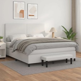 3137558 vidaXL Pat box spring cu saltea, alb, 180x200 cm, piele ecologică