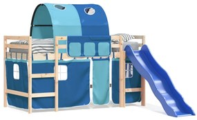 3207055 vidaXL Pat etajat de copii cu tunel albastru 90x190 cm lemn masiv pin