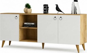 Comoda KSL0303, alb/stejar, PAL, 180x45x79 cm