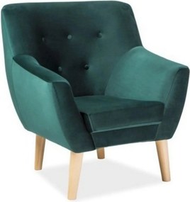 Fotoliu NORDIC 1, verde/fag, stofa catifelata/lemn, 76x75x90 cm