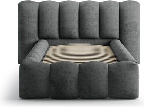 Pat gri închis tapițat cu spațiu de depozitare cu somieră 90x200 cm Lupine – Micadoni