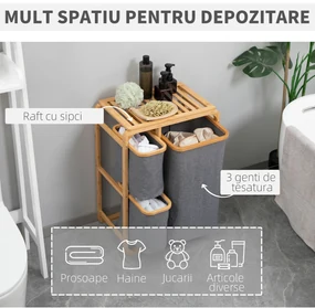 Cos de rufe din bambus HOMCOM, 3 pungi glisante, material textil | Aosom Romania