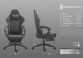 RESIGILAT- DOWINX Scaun gaming, ergonomic, suport lombar cu masaj, spătar înalt, reglabil, tetieră, suport pentru picioare, rezistent 150 kg, piele PU, Negru