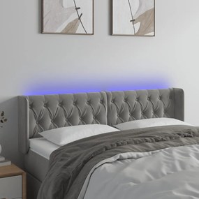 3123620 vidaXL Tăblie de pat cu LED, gri deschis, 147x16x78/88 cm, catifea