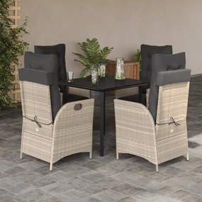 Set mobilier de gradina cu perne, 5 piese gri deschis poliratan