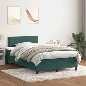 vidaXL Pat box spring cu saltea, verde închis, 120x210 cm, catifea