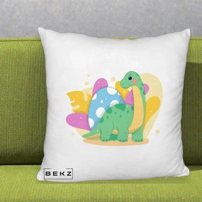 Perna Personalizata Dinozaur cu Ou Pastelat, 40x40 cm, Alb Pufos, Husa Detasabila, Perna Inclusa, BEKZ®