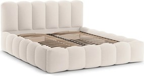 Pat tapitat cu somiera rabatabila si lada depozitare, 140x200 cm, Micadoni Home, Lupine-138, tesatura structurata chenille, bej deschis