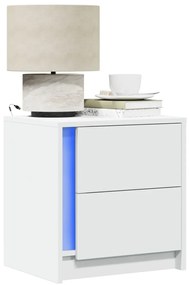vidaXL Noptiere cu lumini LED, 2 buc., alb, lemn prelucrat