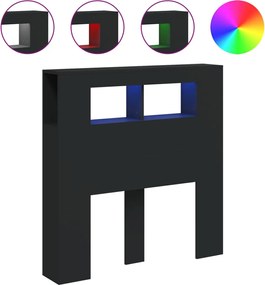 vidaXL Tăblie de pat cu LED, negru, 100x18,5x103,5 cm, lemn