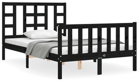 3191945 vidaXL Cadru de pat cu tăblie dublu mic, negru, lemn masiv