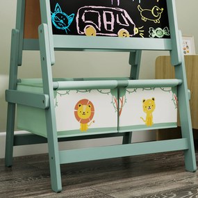AIYAPLAY Tablă de desen pentru copii 3 în 1 cu rolă de hârtie și 2 coșuri de depozitare Verde | Aosom Romania