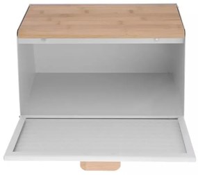 Cutie pentru paine Klausberg KB 7468, 35.5 cm, Otel, Bambus, Capac superior si frontal, Alb